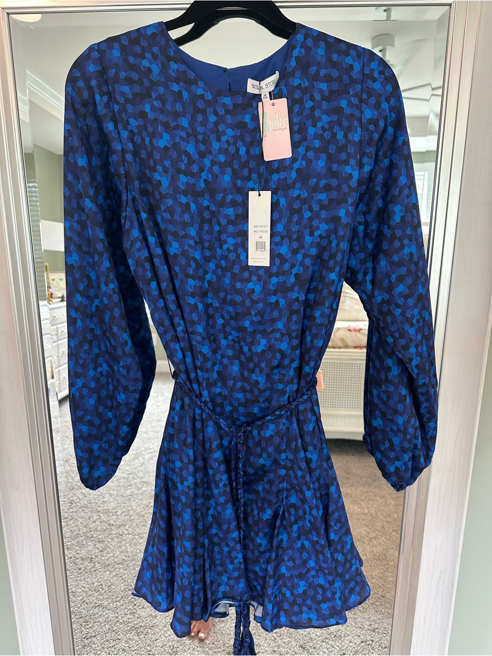 Willa Story Blue Printed Long-Sleeve Mini Dress